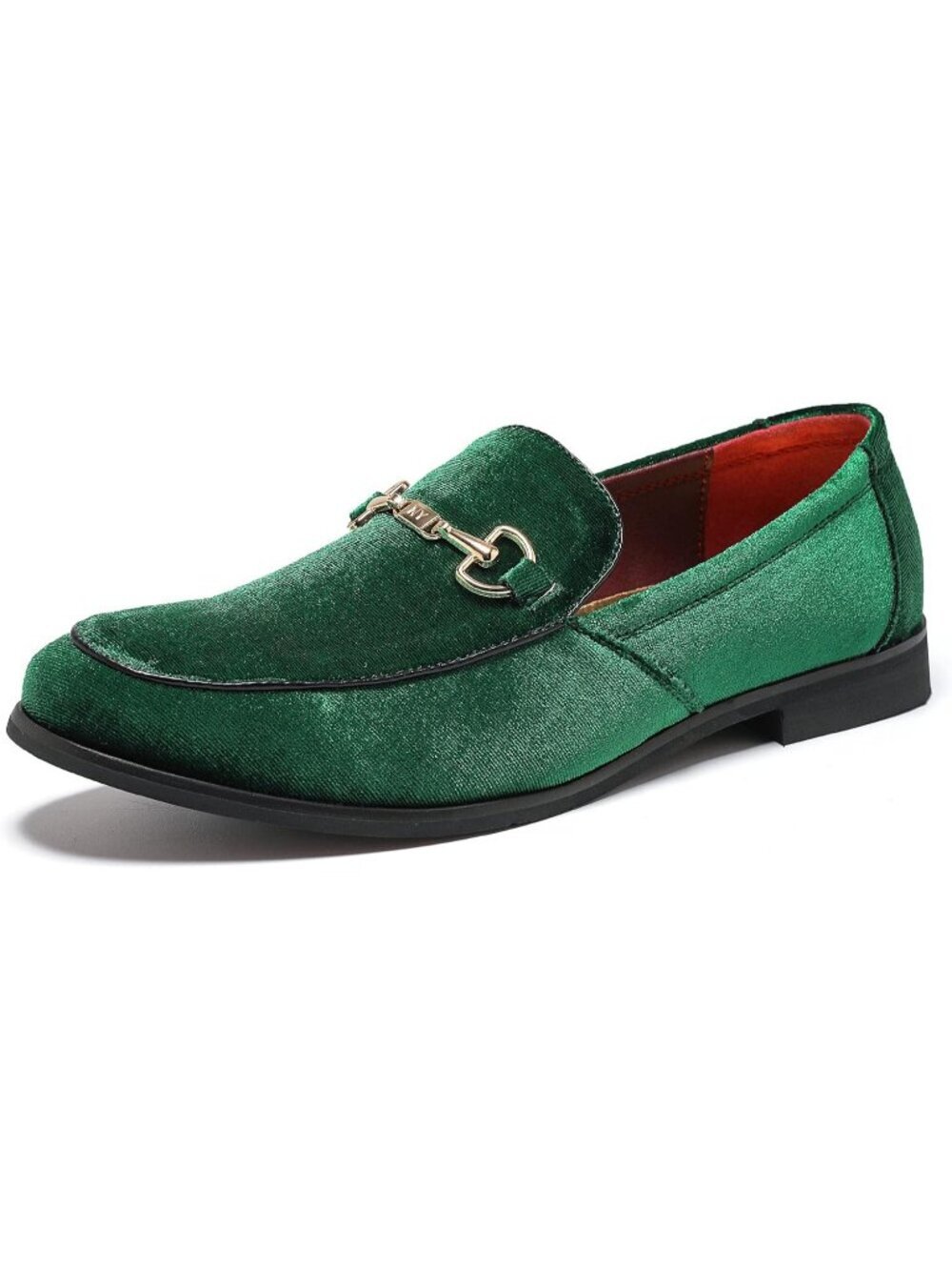 LCQL Men's Grass Green Leather Velvet Loafer Gold Buckle Slip On Luxury Shoes